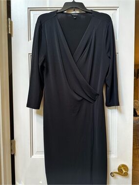 Talbots Black Long Sleeve Faux-Wrap Dress